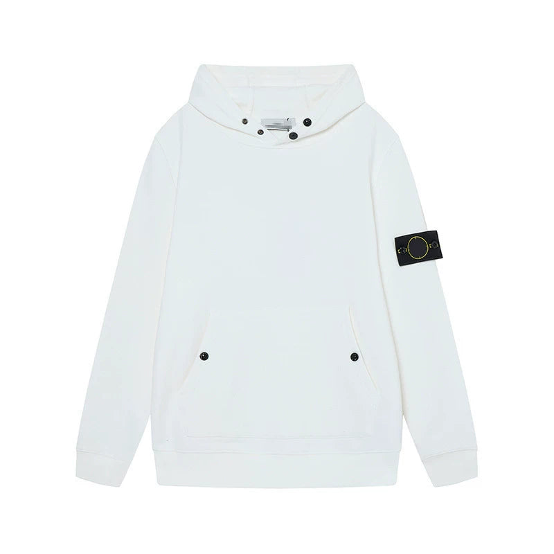 Stone Island Compass Badge White Button Hooded Sweatshirt