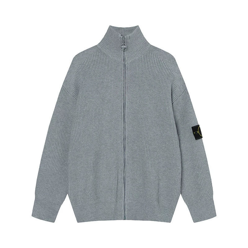 Stone Island Compass Badge Grey Zip Knit Cardigan