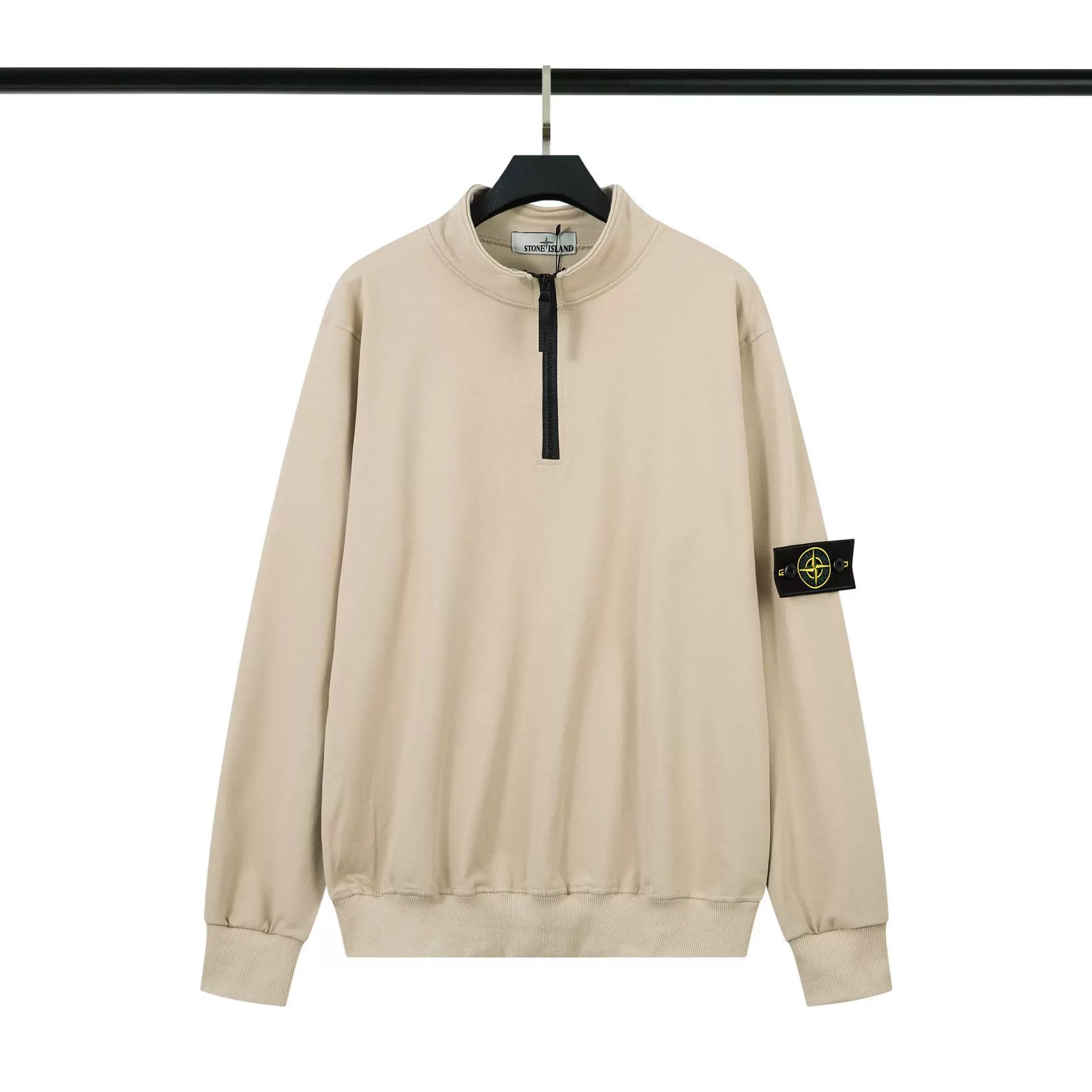 Stone Island Beige Half Zip Arm Badge Sweatshirt Unisex Top