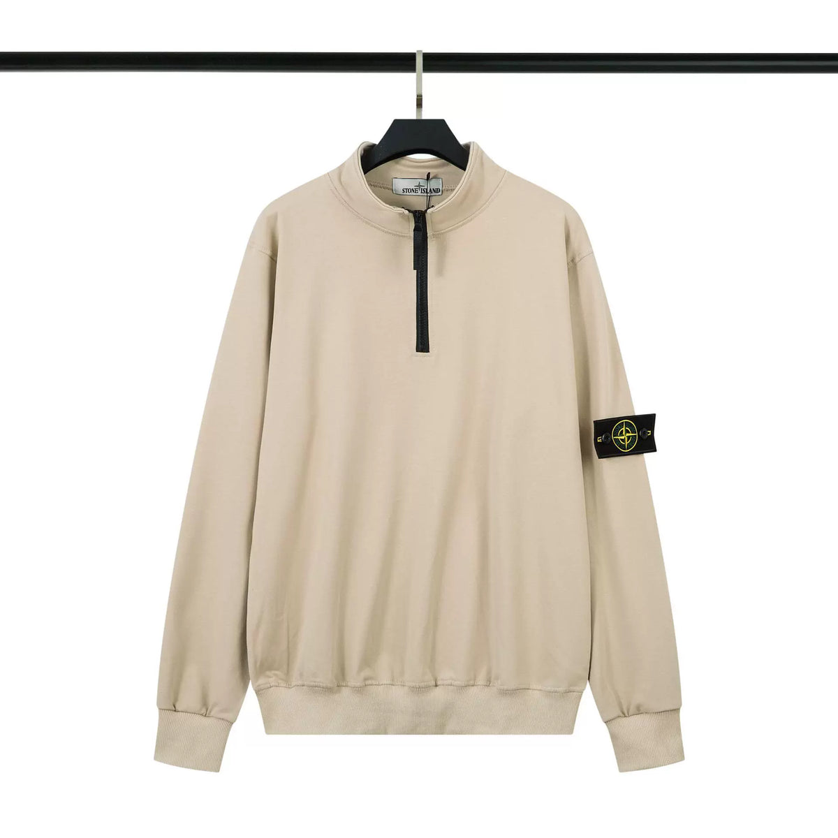 Stone Island Beige Half Zip Arm Badge Sweatshirt Unisex Top
