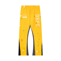 Gallery Dept Yellow Vertical Dept Logo Paint Splatter Flare Stacked Pants