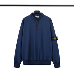 Stone Island Navy Blue Half Zip Arm Badge Sweatshirt Unisex Top