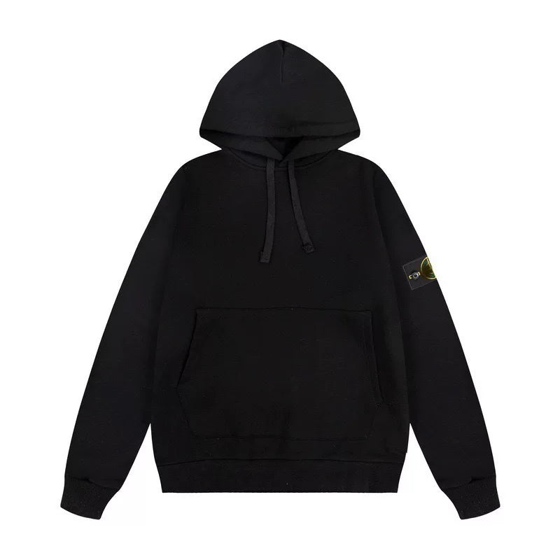 Stone Island Black Hoodie Arm Badge Pullover Hooded Sweatshirt Unisex Top
