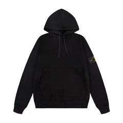 Stone Island Black Hoodie Arm Badge Pullover Hooded Sweatshirt Unisex Top