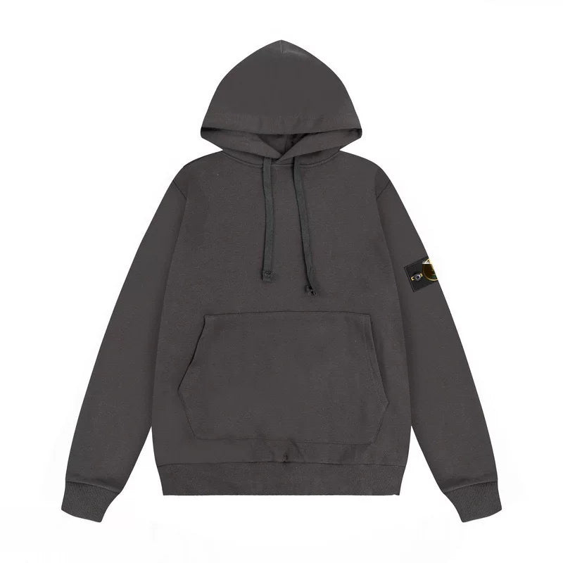 Stone Island Dark Charcoal Hoodie Arm Badge Pullover Hooded Sweatshirt Unisex Top