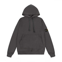 Stone Island Dark Charcoal Hoodie Arm Badge Pullover Hooded Sweatshirt Unisex Top