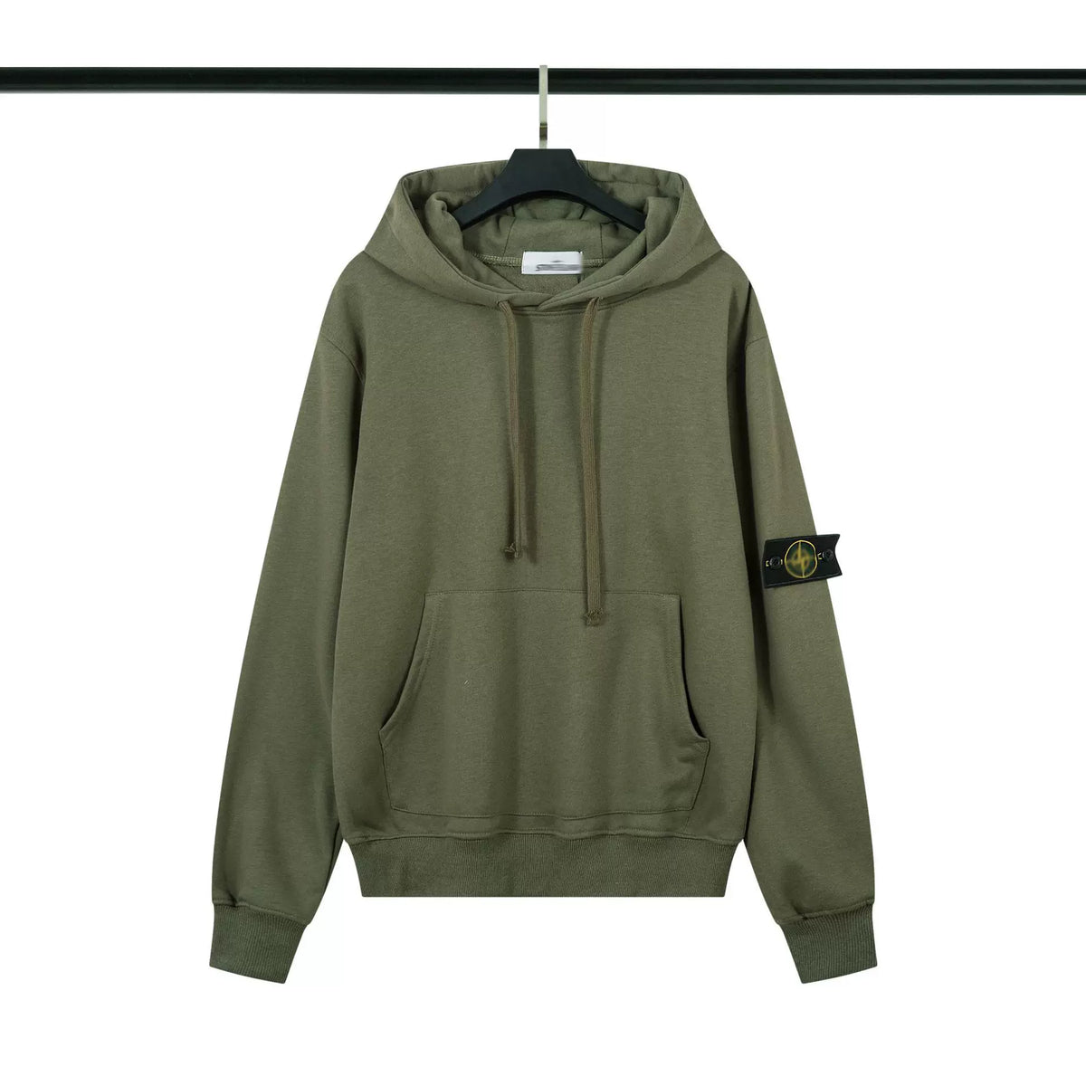 Stone Island Olive Green Hoodie Arm Badge Pullover Hooded Sweatshirt Unisex Top