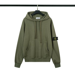 Stone Island Olive Green Hoodie Arm Badge Pullover Hooded Sweatshirt Unisex Top