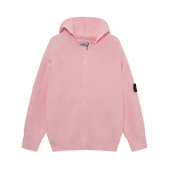 Stone Island Compass Badge Pink Zip Hooded Knit Cardigan