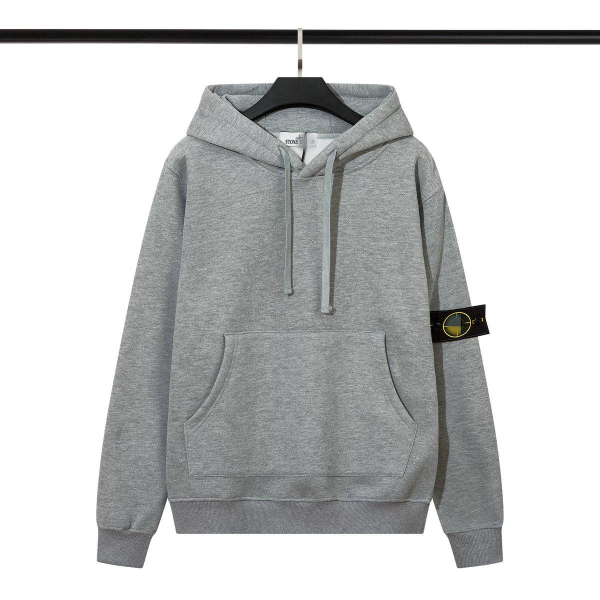 Stone Island Heather Grey Arm Badge Pullover Hoodie Unisex Sweatshirt