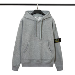 Stone Island Heather Grey Arm Badge Pullover Hoodie Unisex Sweatshirt