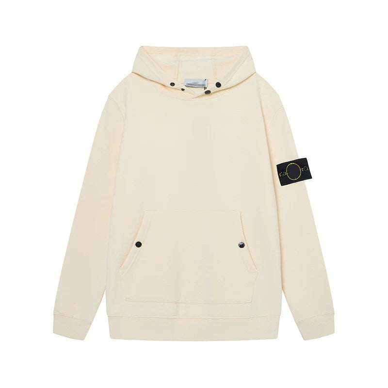 Stone Island Compass Badge Apricot Button Hooded Sweatshirt