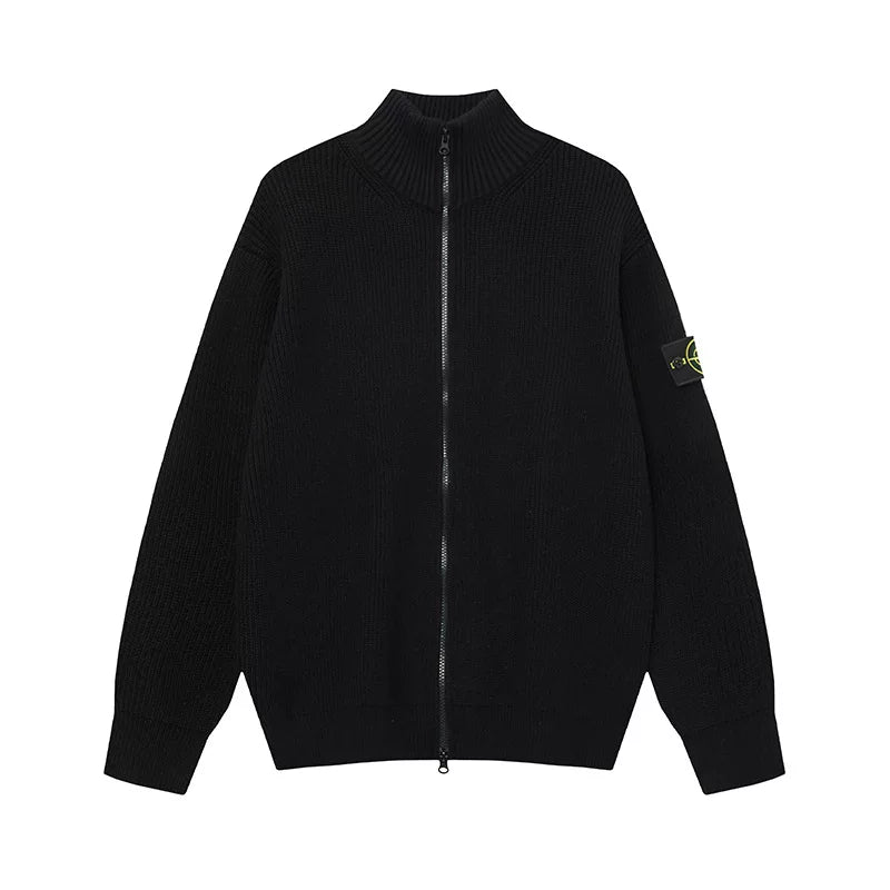 Stone Island Compass Badge Black Zip Knit Cardigan