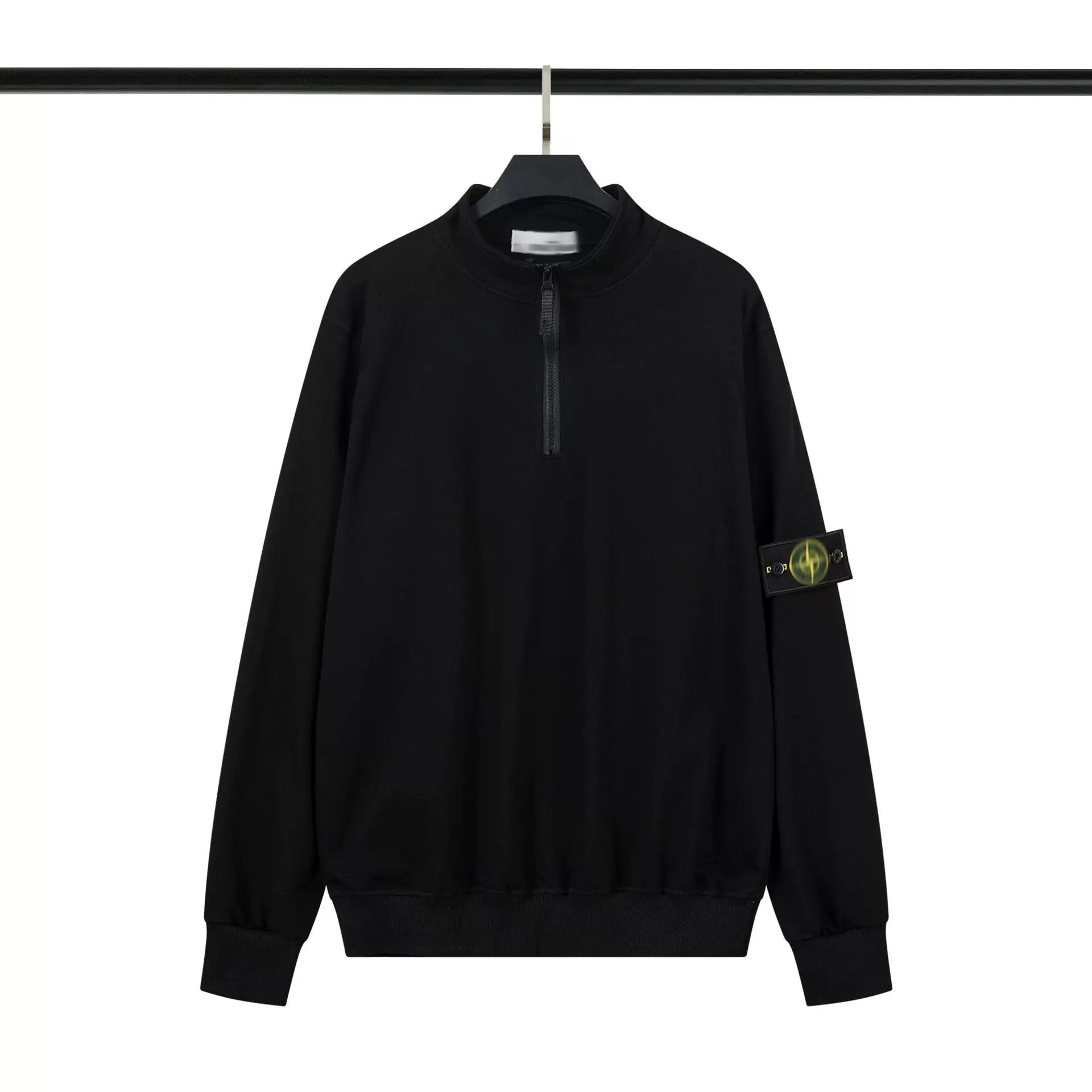 Stone Island Black Half Zip Arm Badge Sweatshirt Unisex Top