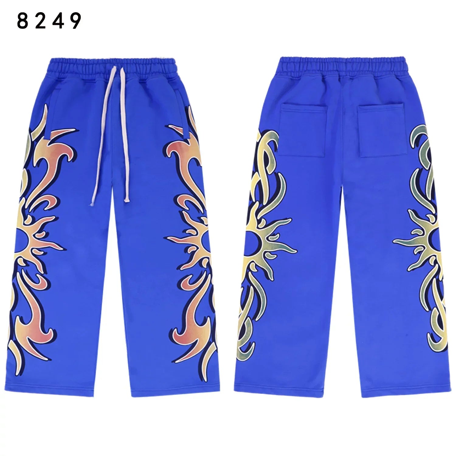 Vale Forever Bright Blue Gradient Flame Print Wide Leg Sweatpants