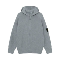 Stone Island Compass Badge Grey Zip Hooded Knit Cardigan