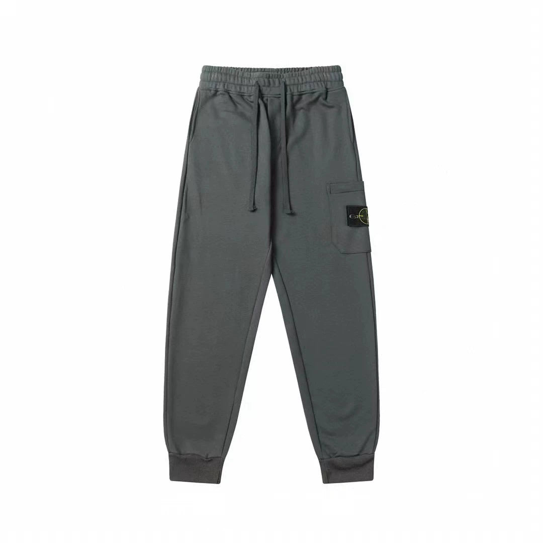 Stone Island Dark Grey Cargo Sweatpants Arm Badge Jogger Pants Unisex Trousers