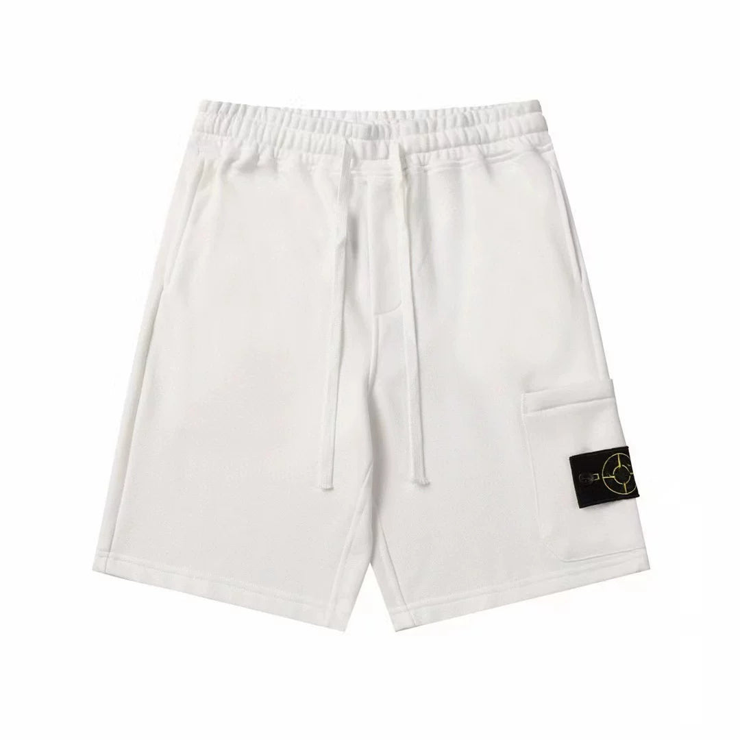 Stone Island White Cargo Badge Sweat Shorts Unisex Casual Shorts
