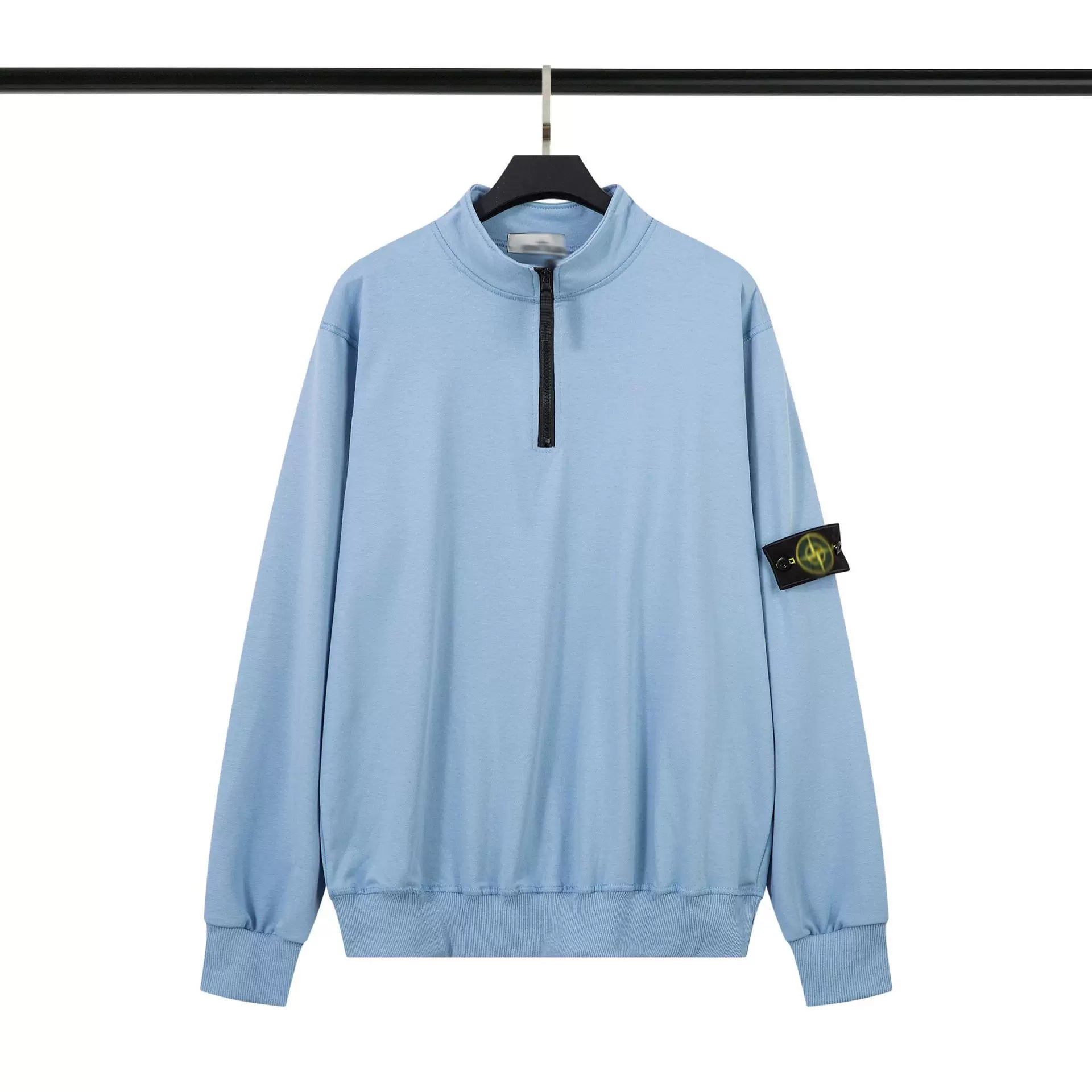 Stone Island Light Blue Half Zip Arm Badge Sweatshirt Unisex Top