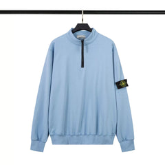 Stone Island Light Blue Half Zip Arm Badge Sweatshirt Unisex Top