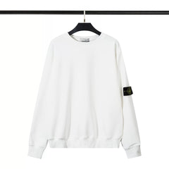 Stone Island White Crew Neck Arm Badge Sweatshirt Unisex Top