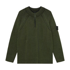 Stone Island Compass Badge Army Green Half Zip Knit Sweater
