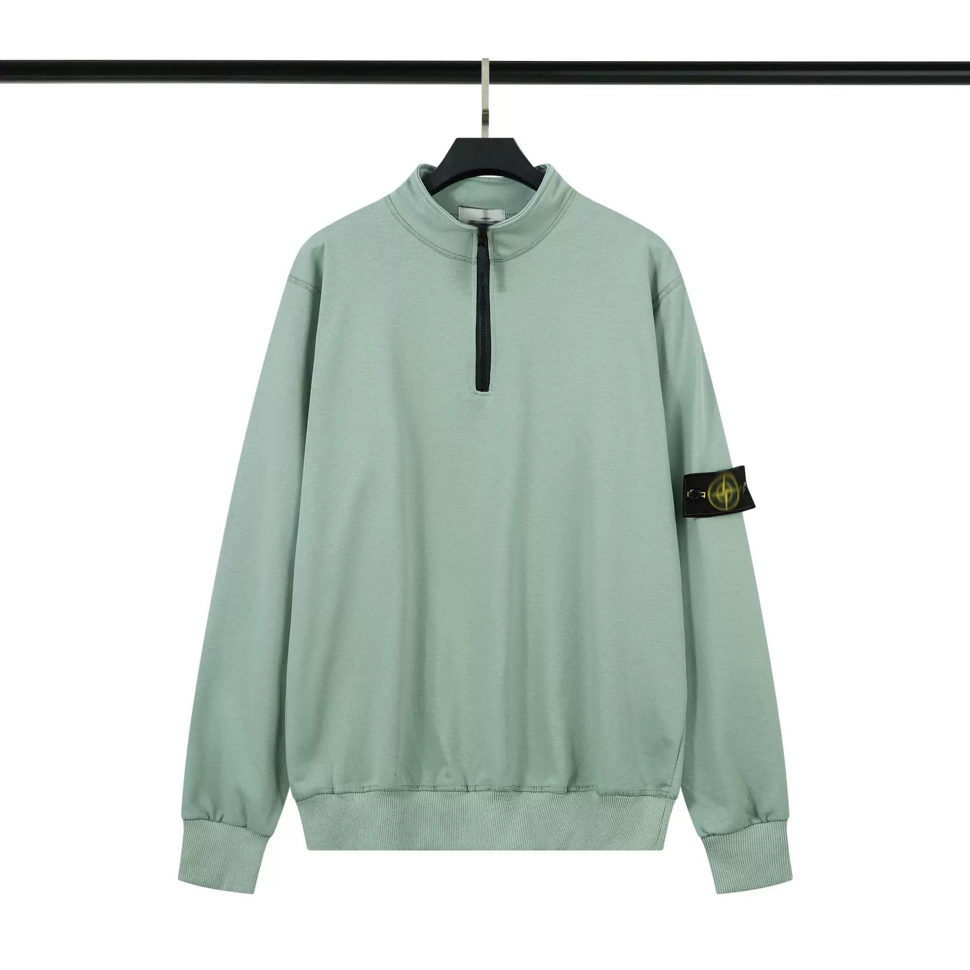 Stone Island Sage Green Half Zip Arm Badge Sweatshirt Unisex Top