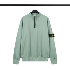 Stone Island Sage Green Half Zip Arm Badge Sweatshirt Unisex Top