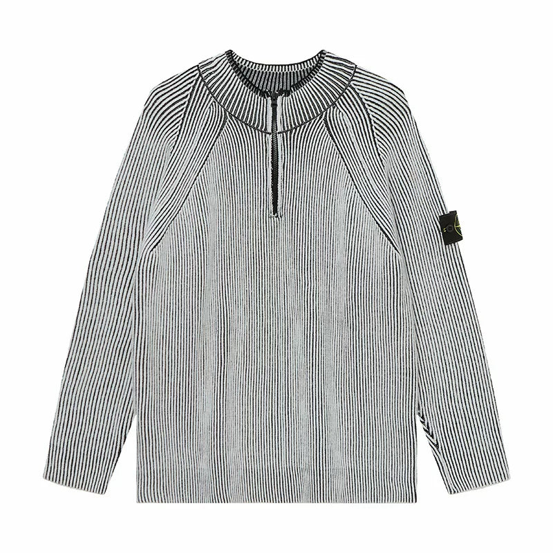 Stone Island Compass Badge Silver Grey Half Zip Knit Sweater