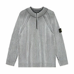Stone Island Compass Badge Silver Grey Half Zip Knit Sweater