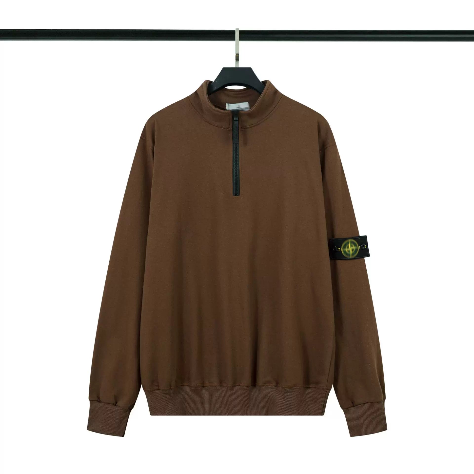 Stone Island Brown Half Zip Arm Badge Sweatshirt Unisex Top