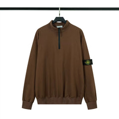 Stone Island Brown Half Zip Arm Badge Sweatshirt Unisex Top