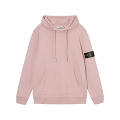 Stone Island Pink Hoodie Arm Badge Pullover Hooded Sweatshirt Unisex Top