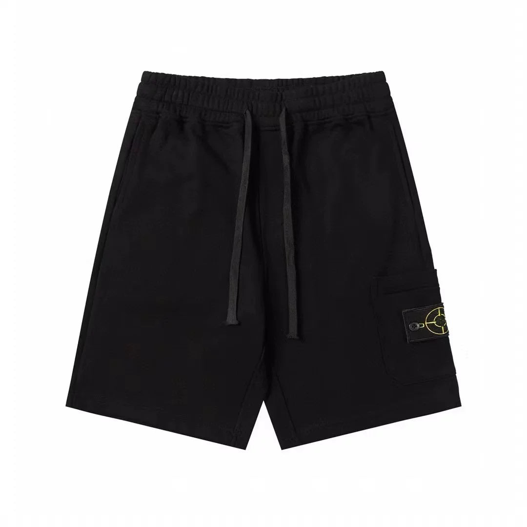 Stone Island Black Cargo Badge Sweat Shorts Unisex Casual Shorts