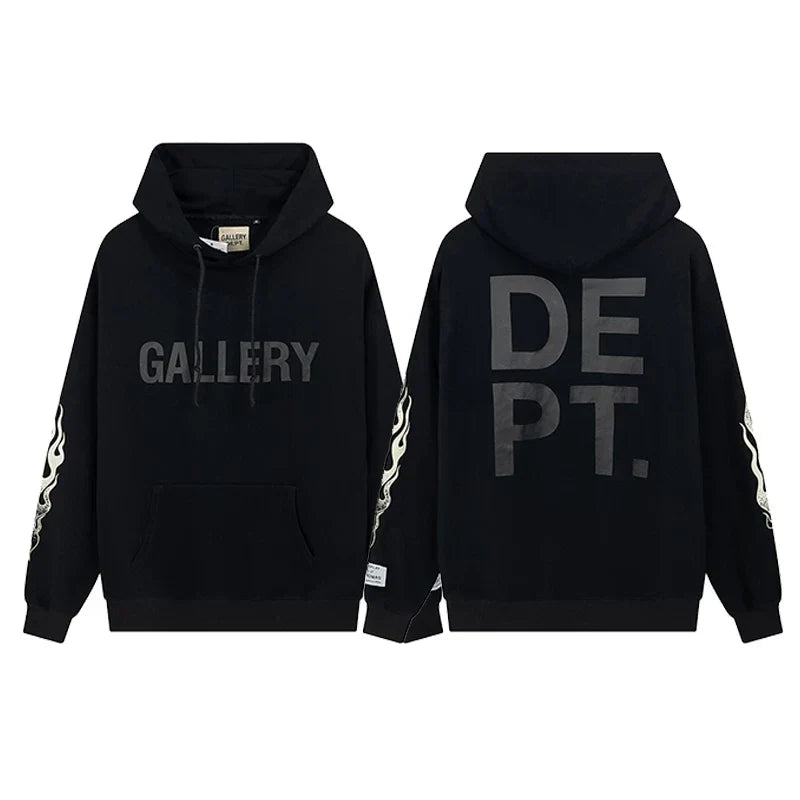 GALLERY DEPT FLAME SLEEVE HOODIE BLACK