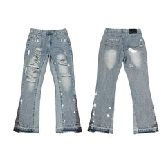 Gallery Dept Multi‑Ripped Bleach‑Wash Flare Jeans