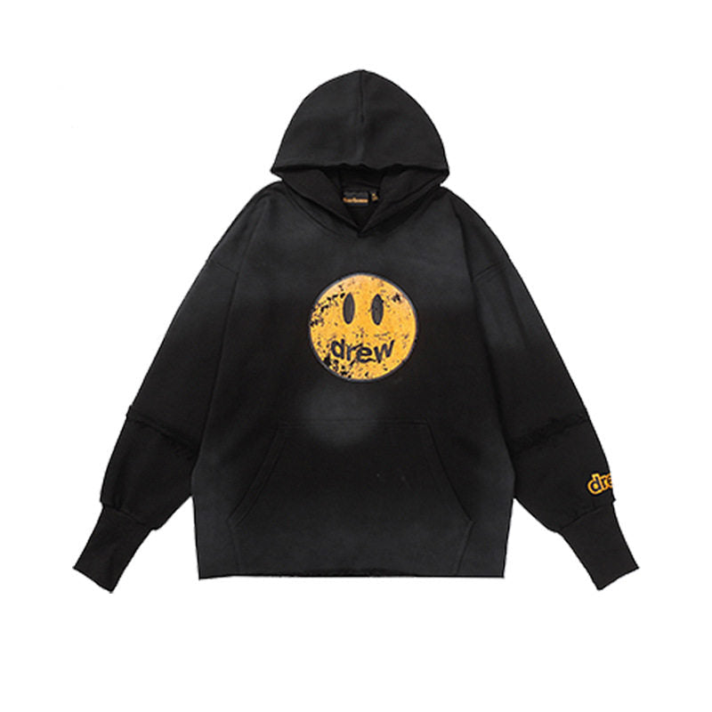 Drew House Distressed Smiley Face Hoodie, Black