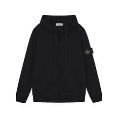 Stone Island Black Arm Patch Full Zip Hooded Sweatshirt