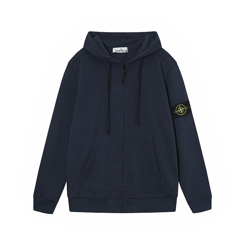 Stone Island Navy Blue Compass Patch Full Zip Hoodie