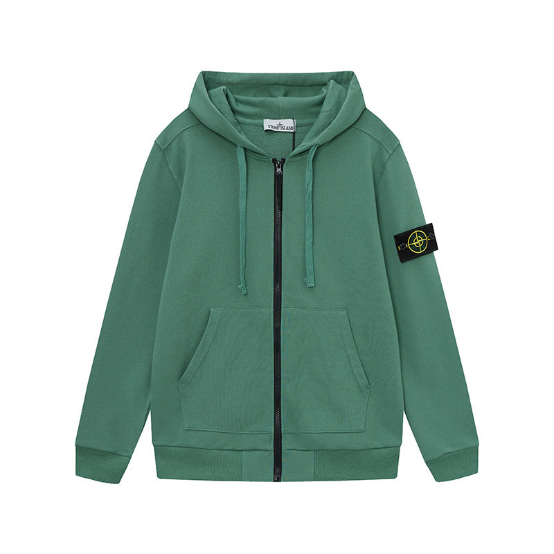 Stone Island Forest Green Compass Patch Full Zip Hoodie