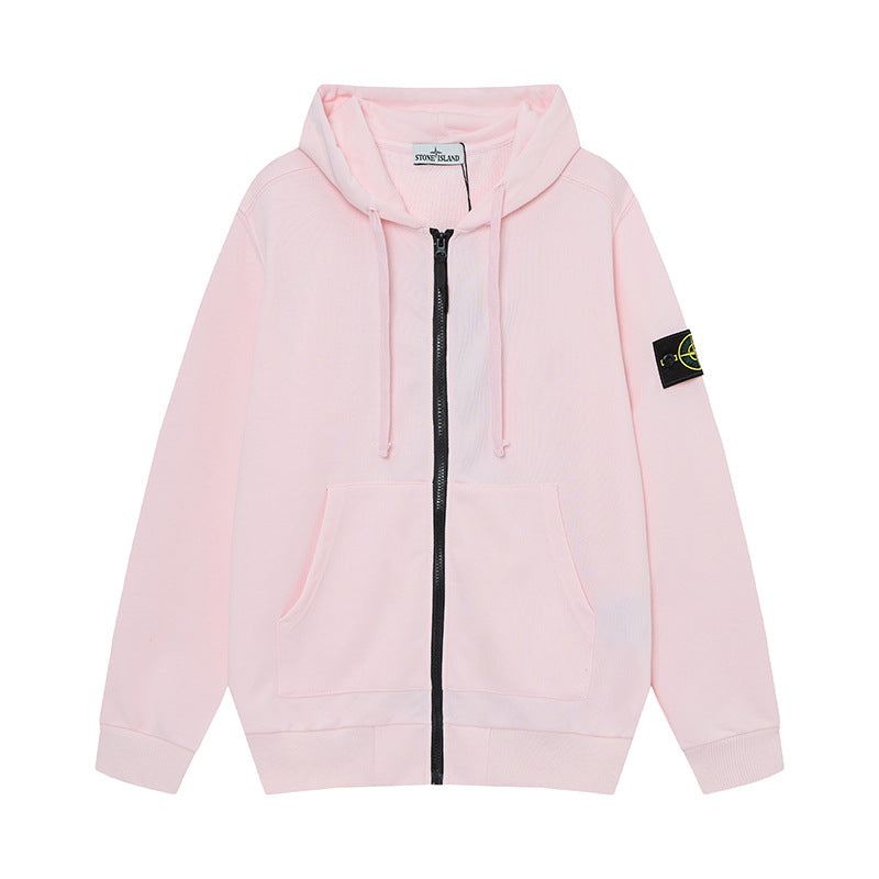 Stone Island Light Pink Arm Patch Full Zip Hooded Sweatshirt